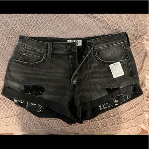 Free People (brand new)mid-rise dark gray/light black cut off shorts,distressed